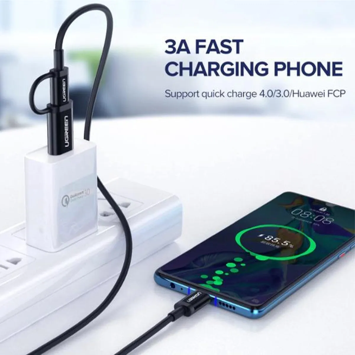 Ugreen 2in1 USB Kabel Micro USB/Type-C 1m 2.4A - Zwart