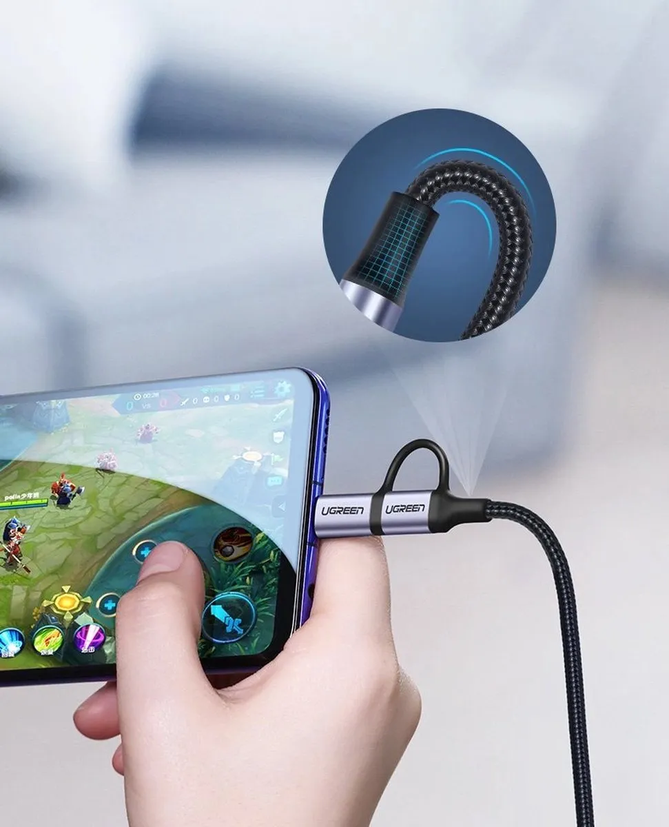 Ugreen 2in1 USB Kabel Micro USB/Type-C 1m 2.4A - Zwart - afbeelding 6 van 6