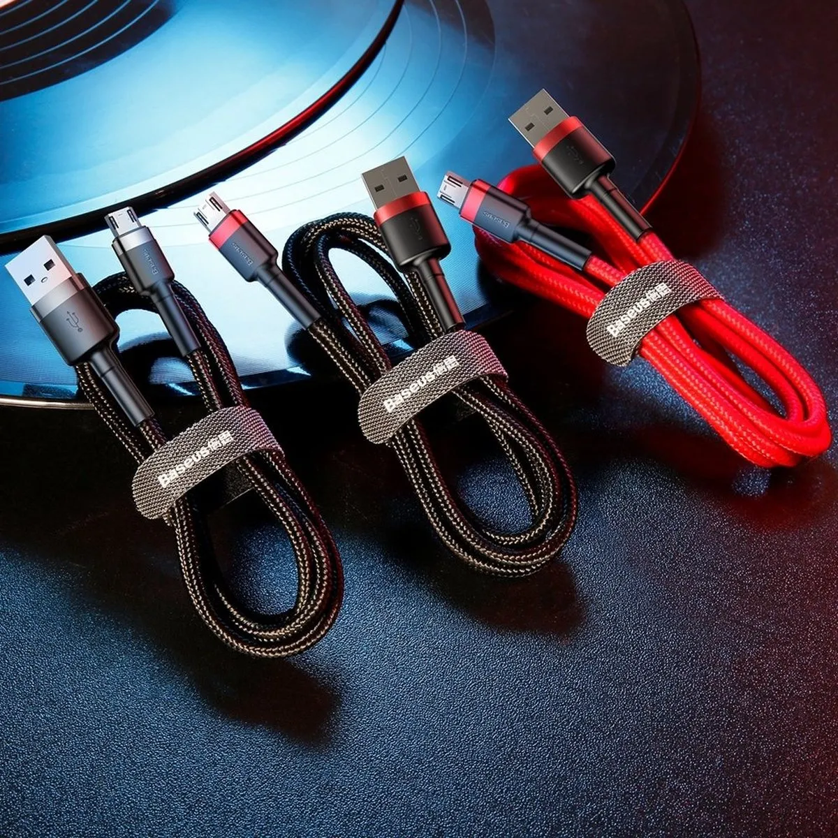 Baseus Cafule CAMKLF-H91 USB/Micro-USB Kabel 2A 3M - Zwart/Rood - afbeelding 6 van 6