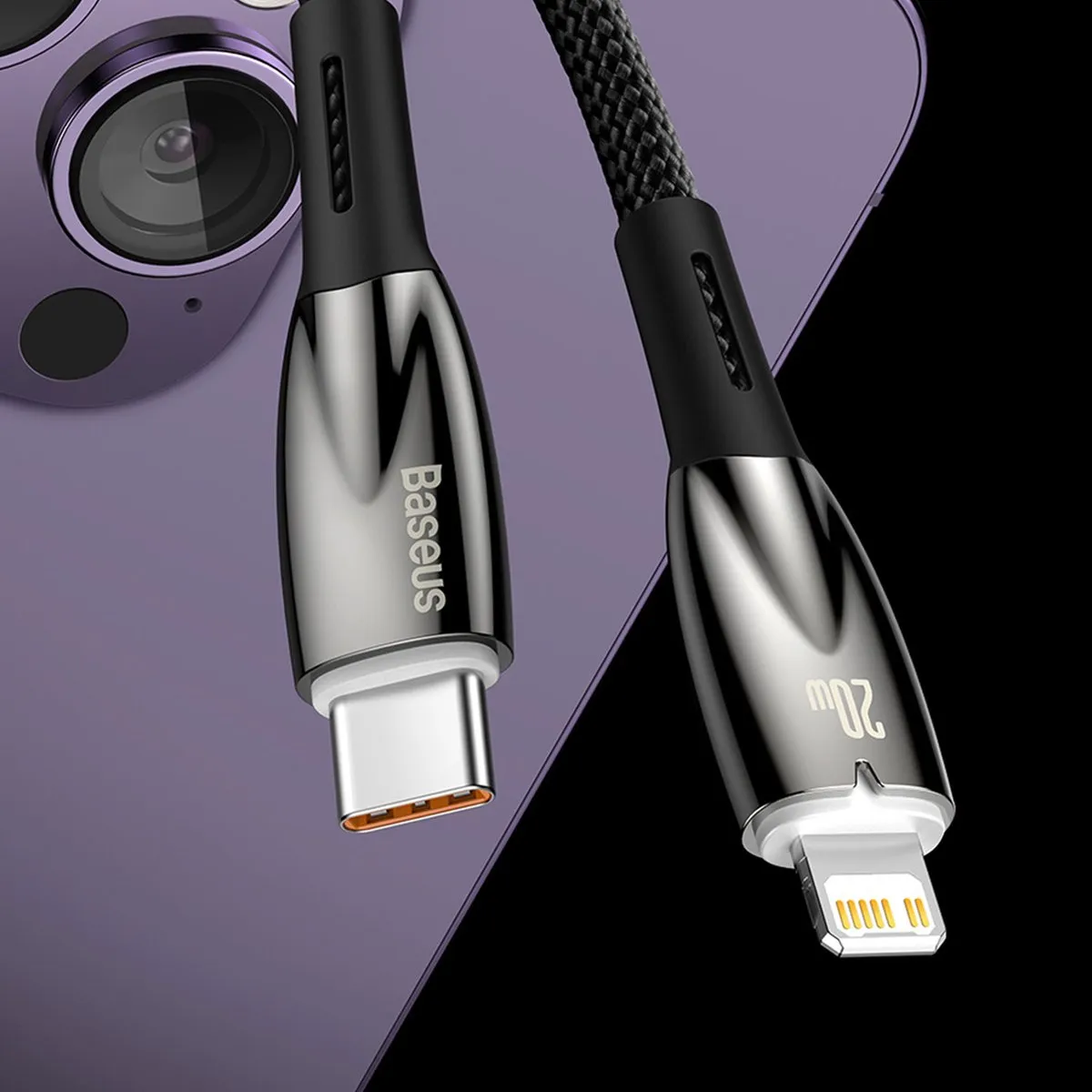 Baseus Glimmer Series USB-C naar Lightning Snellaadkabel 480Mb/s PD 20W 1m - Wit