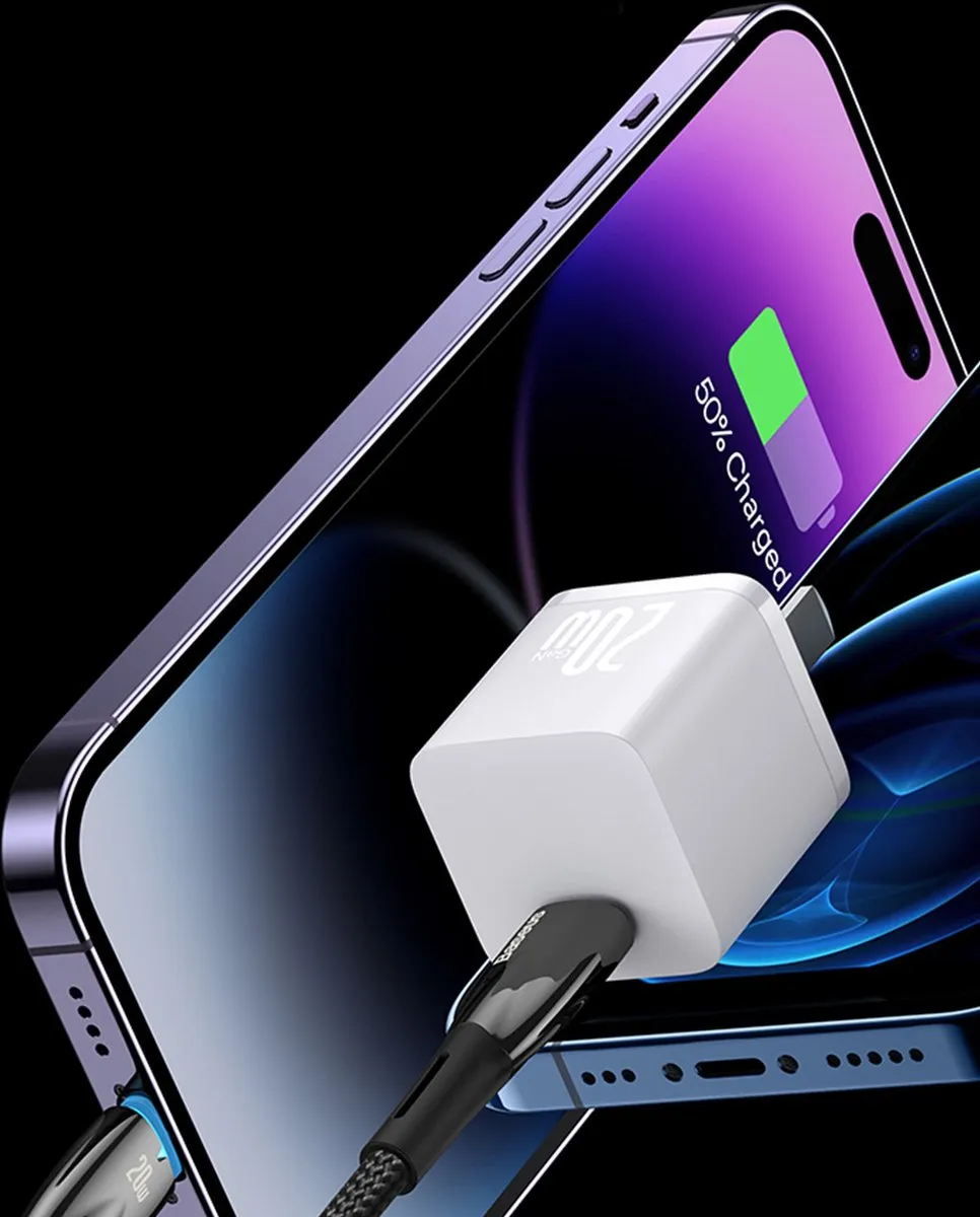 Baseus Glimmer Series USB-C naar Lightning Snellaadkabel 480Mb/s PD 20W 1m - Wit