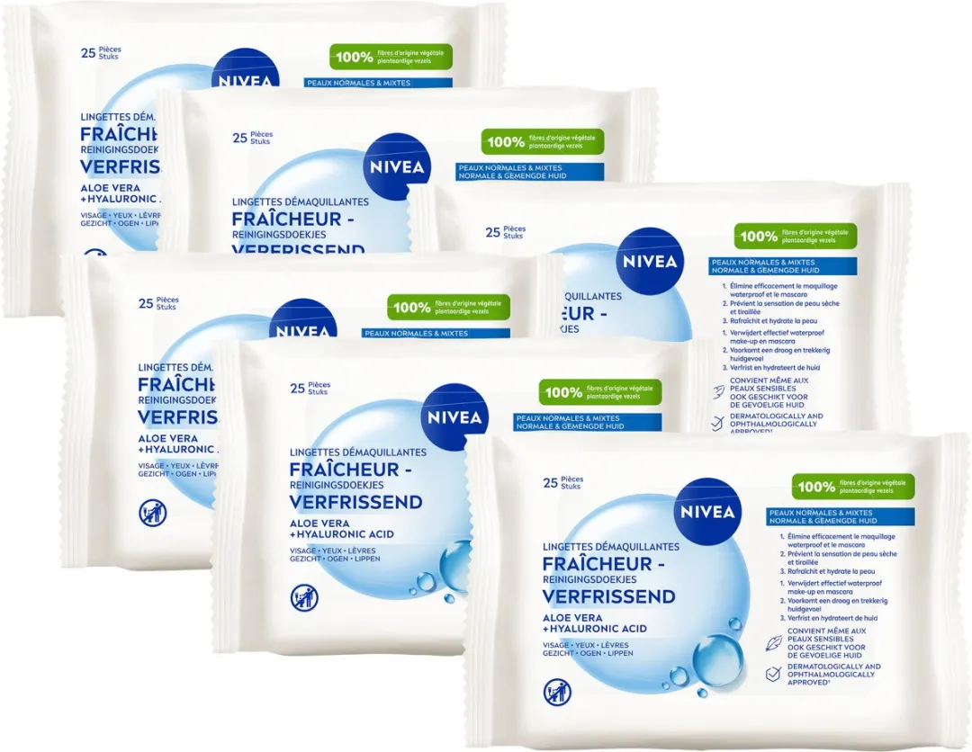 NIVEA 3-in-1 Verfrissende Reinigingsdoekjes - 150 Stuks