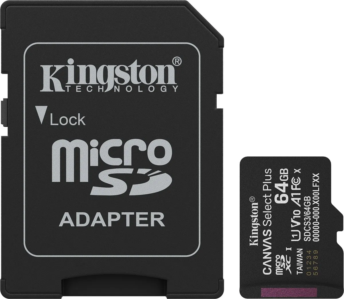 Kingston Technology 64GB microSDXC Canvas Select Plus Gen3 100MB/s A1 kaart + ad
