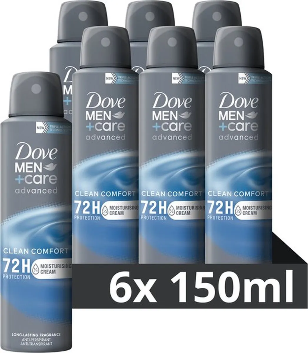 Dove Men+Care Clean Comfort Anti transpirant Deodorant Spray - 6 x 150 ml - Voordeelverpakking