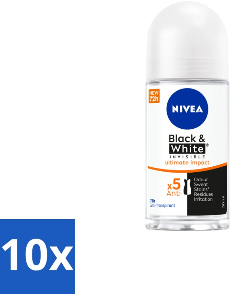 NIVEA Deodorant Roller Zwart & Wit Ultieme Impact 50ml - 10 Stuks