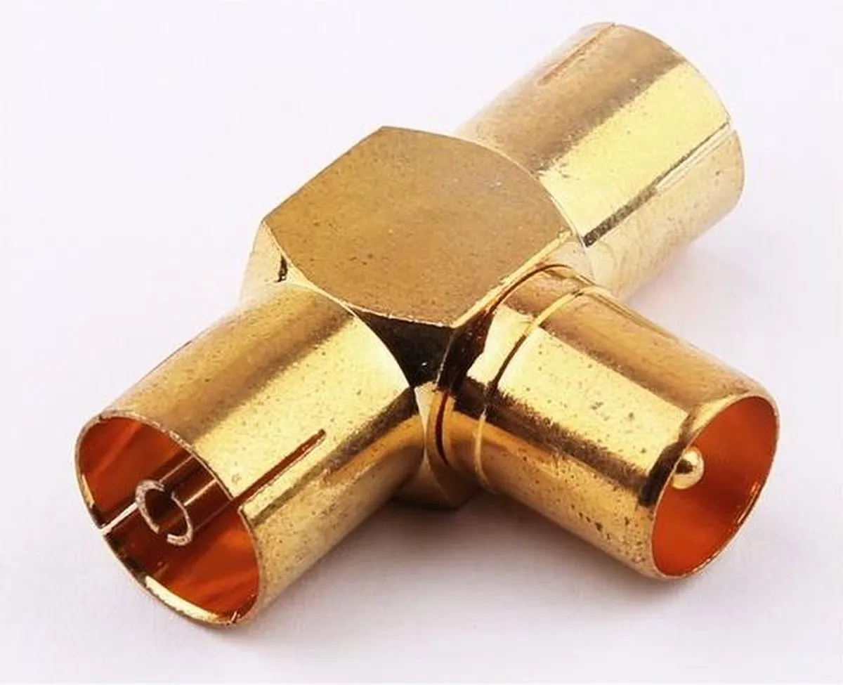 JVC Coaxiale Adapter T Male naar 2x Female - Goud