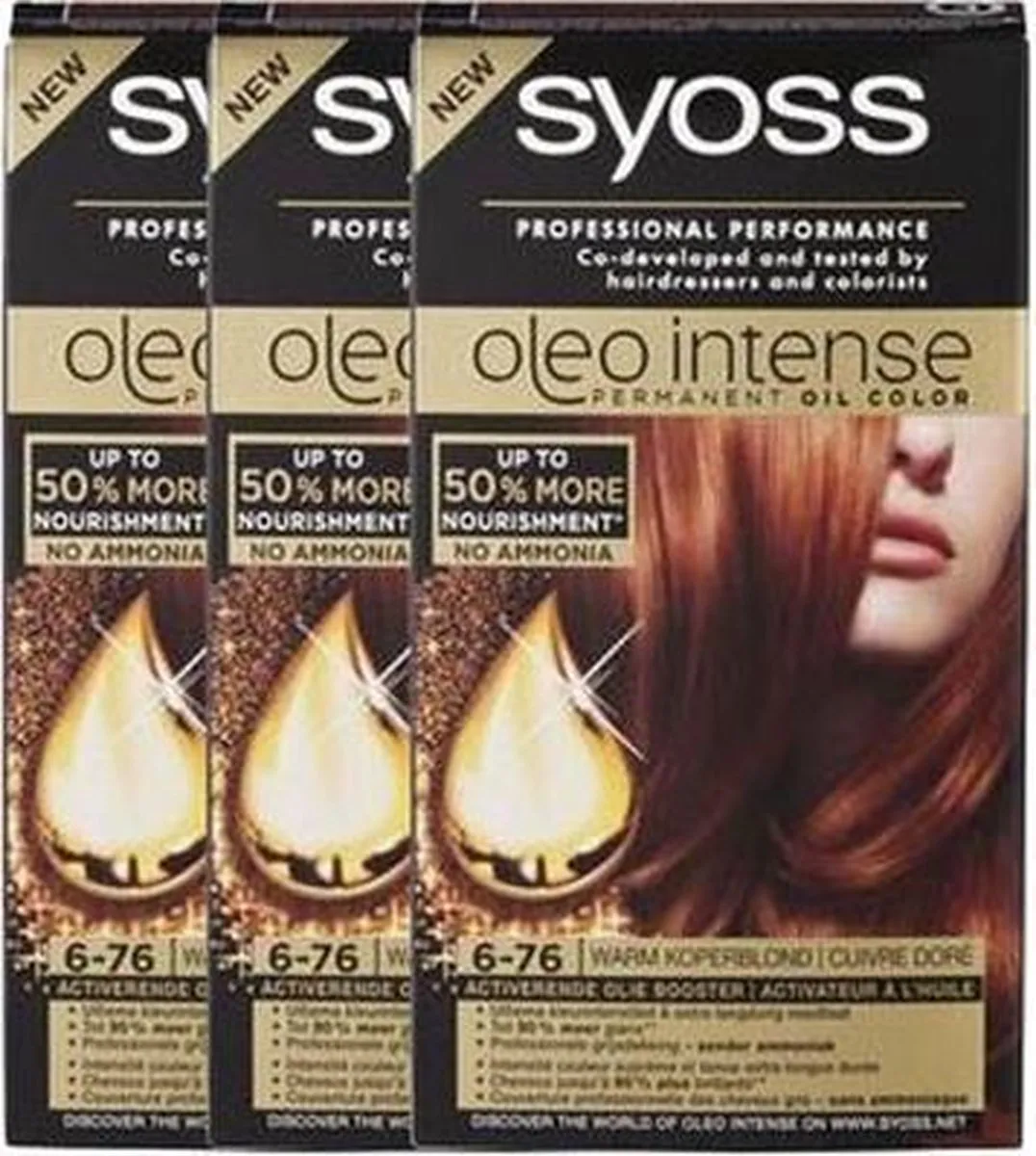 Syoss Oleo Intense Haarverf 6-76 Warm Koperblond - 3 Stuks