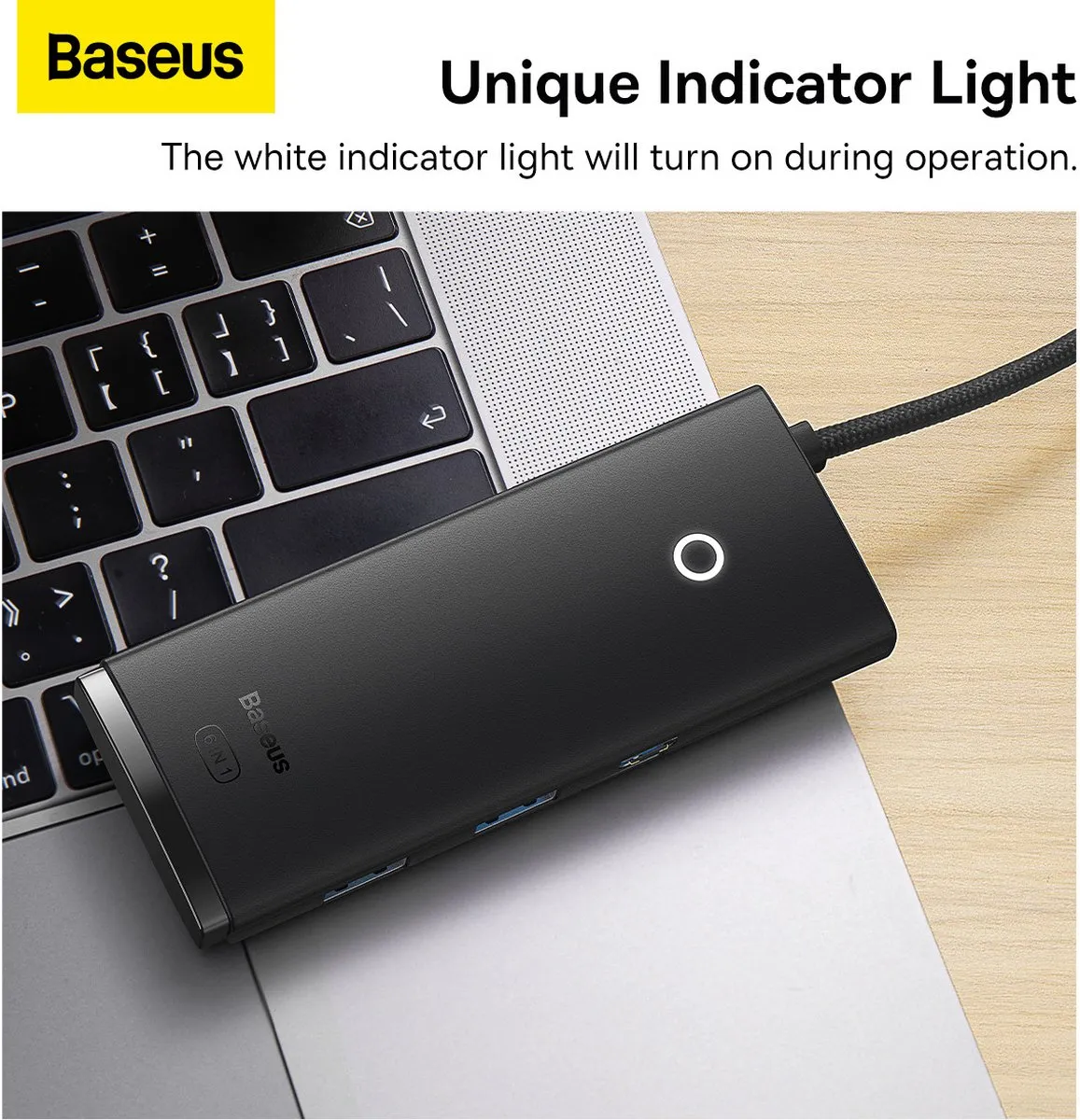 Baseus WKQX-05 Lite HDMI Hub - 4K@30Hz - USB-C/USB-A 5Gbps - SD/microSD - 20cm - afbeelding 6 van 6