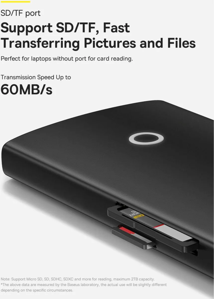 Baseus WKQX-05 Lite HDMI Hub - 4K@30Hz - USB-C/USB-A 5Gbps - SD/microSD - 20cm