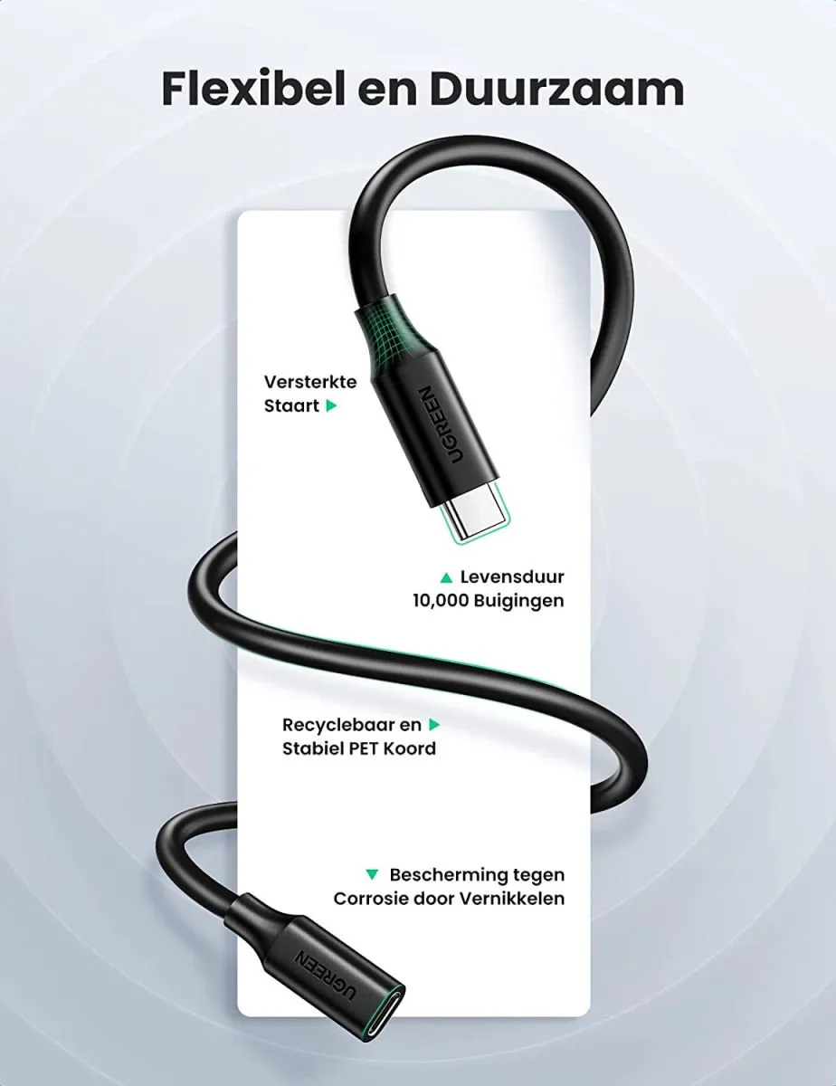 Ugreen USB-C Verlengkabel 100W 10Gb/s 1m - Zwart - afbeelding 6 van 6