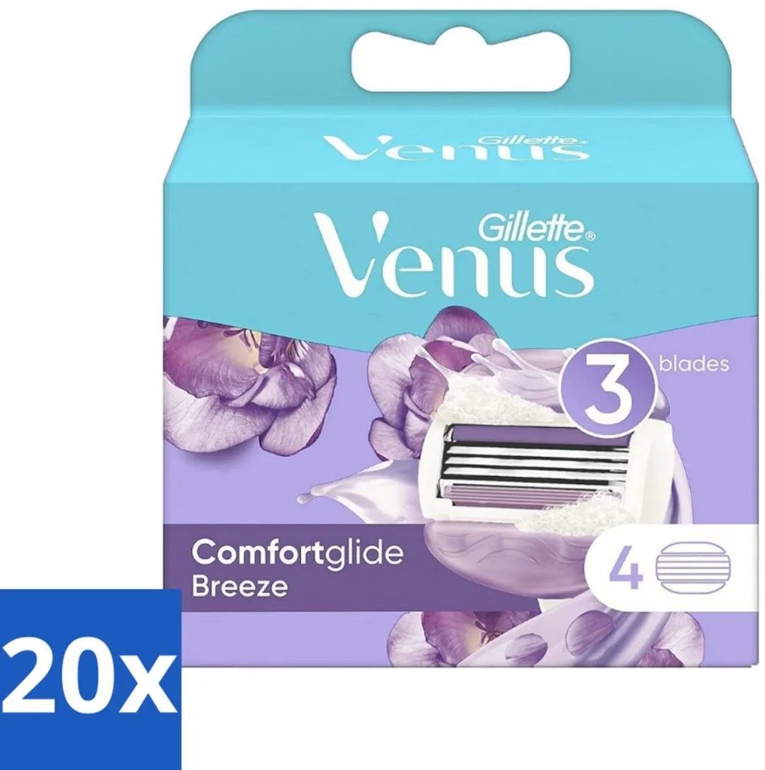 20 x Gillette - Venus Comfortglide Breeze - Hydraterend en soepel - 4 Navulscheermesjes - Scheermesjes Voor Vrouwen - Hydraterend Scheren - Scheergel In Mes - Drie Mesjes - Comfortabel Scheren