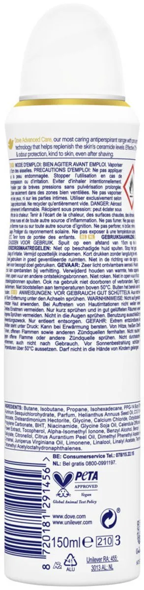 Dove Deodorant Spray - Advanced Care - For Smooth Skin - 150 ml - Bulkverpakking - 5 stuks