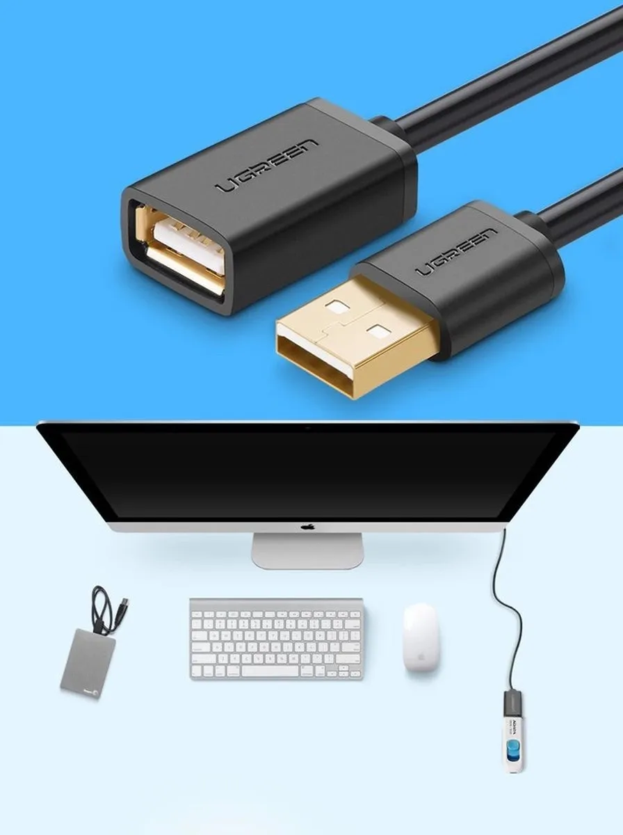 Ugreen USB Adapterkabel M/V 1m - Zwart