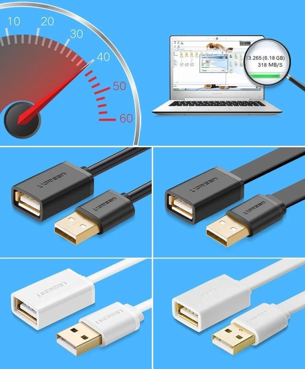 Ugreen USB Adapterkabel M/V 1m - Zwart