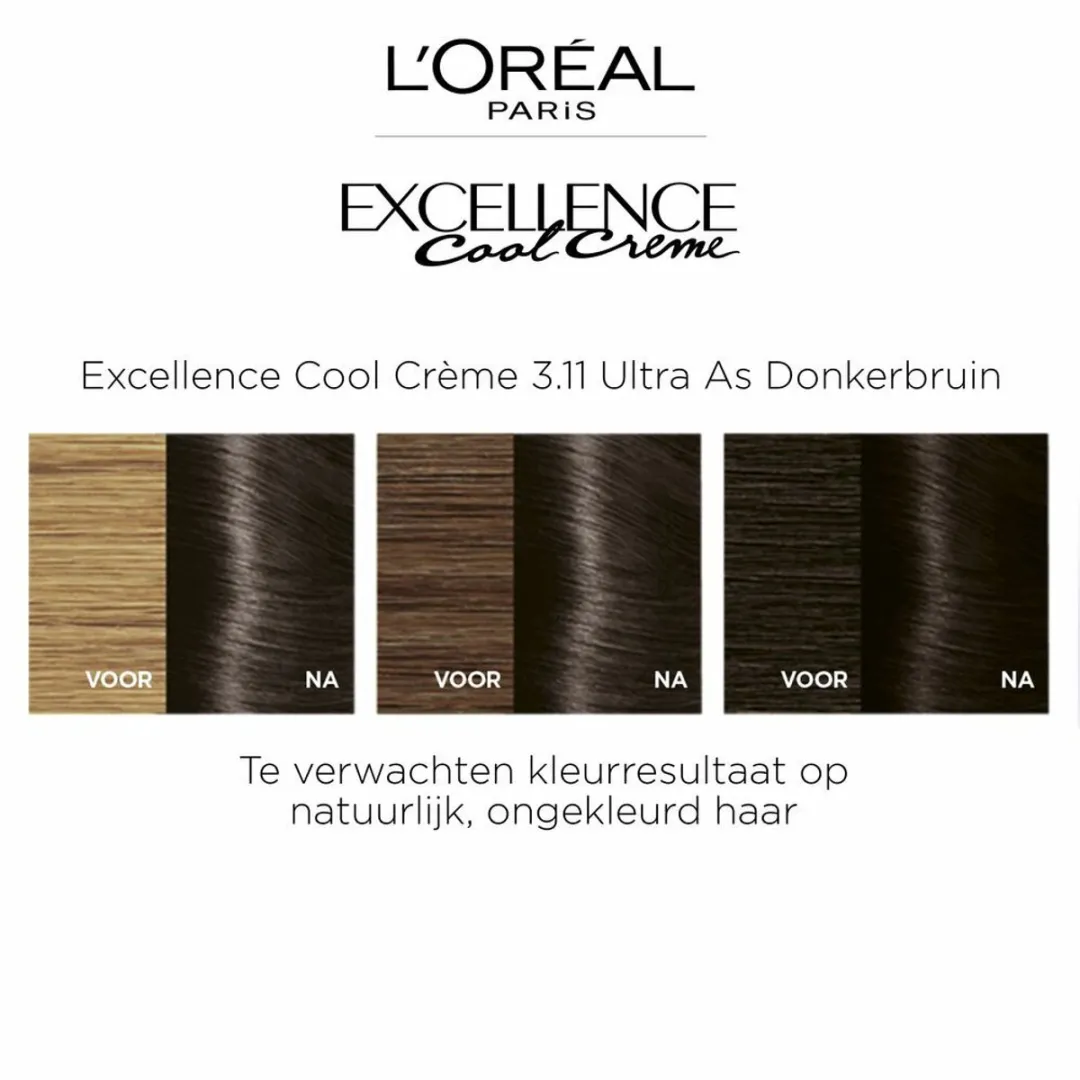 L'Oréal Paris Excellence Crèmekleuring 3.11 Ultra As Donkerbruin - 3 Stuks