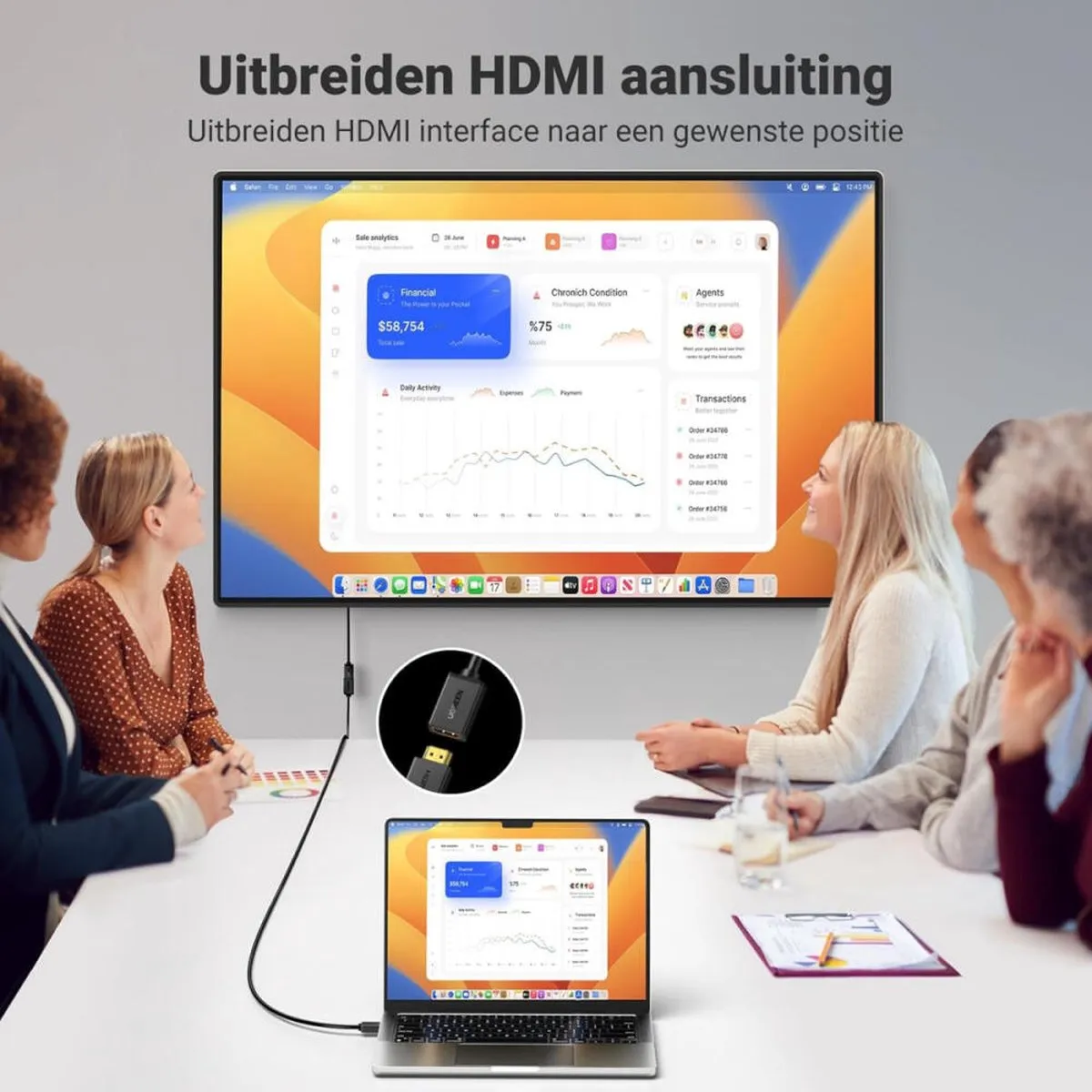 Ugreen HDMI Kabeladapter Vrouwelijk-Mannelijk 4K 10,2Gbps 340MHz Audio Ethernet 0,5m - Zwart - afbeelding 6 van 6