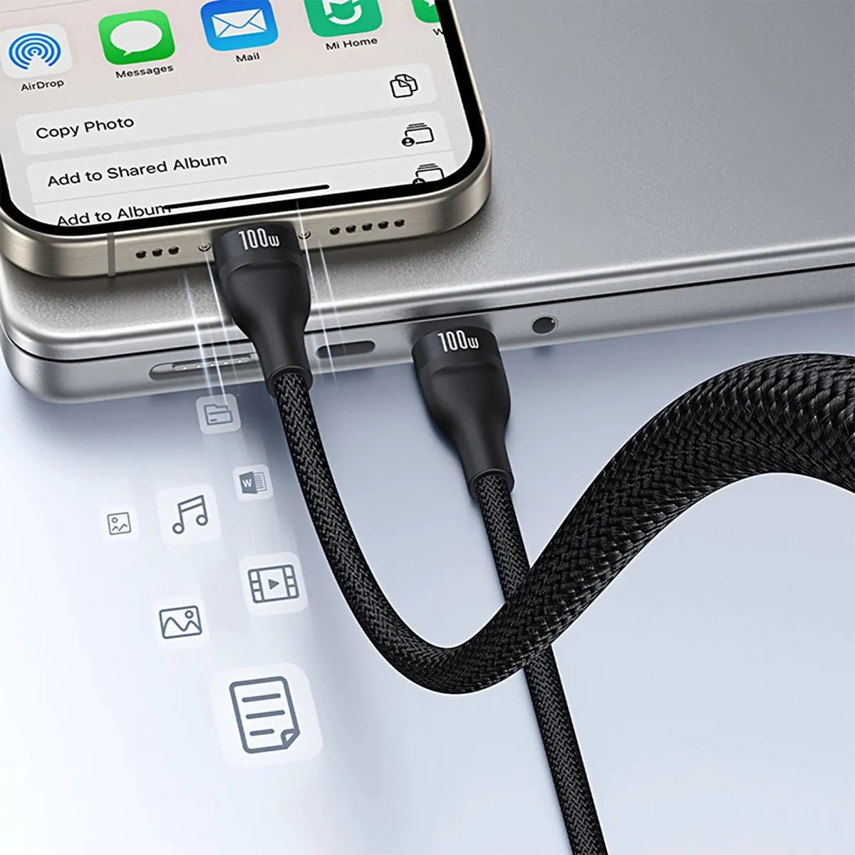 Baseus 3-in-1 USB-C naar Lightning Kabel 1,5M 100W - Transparent