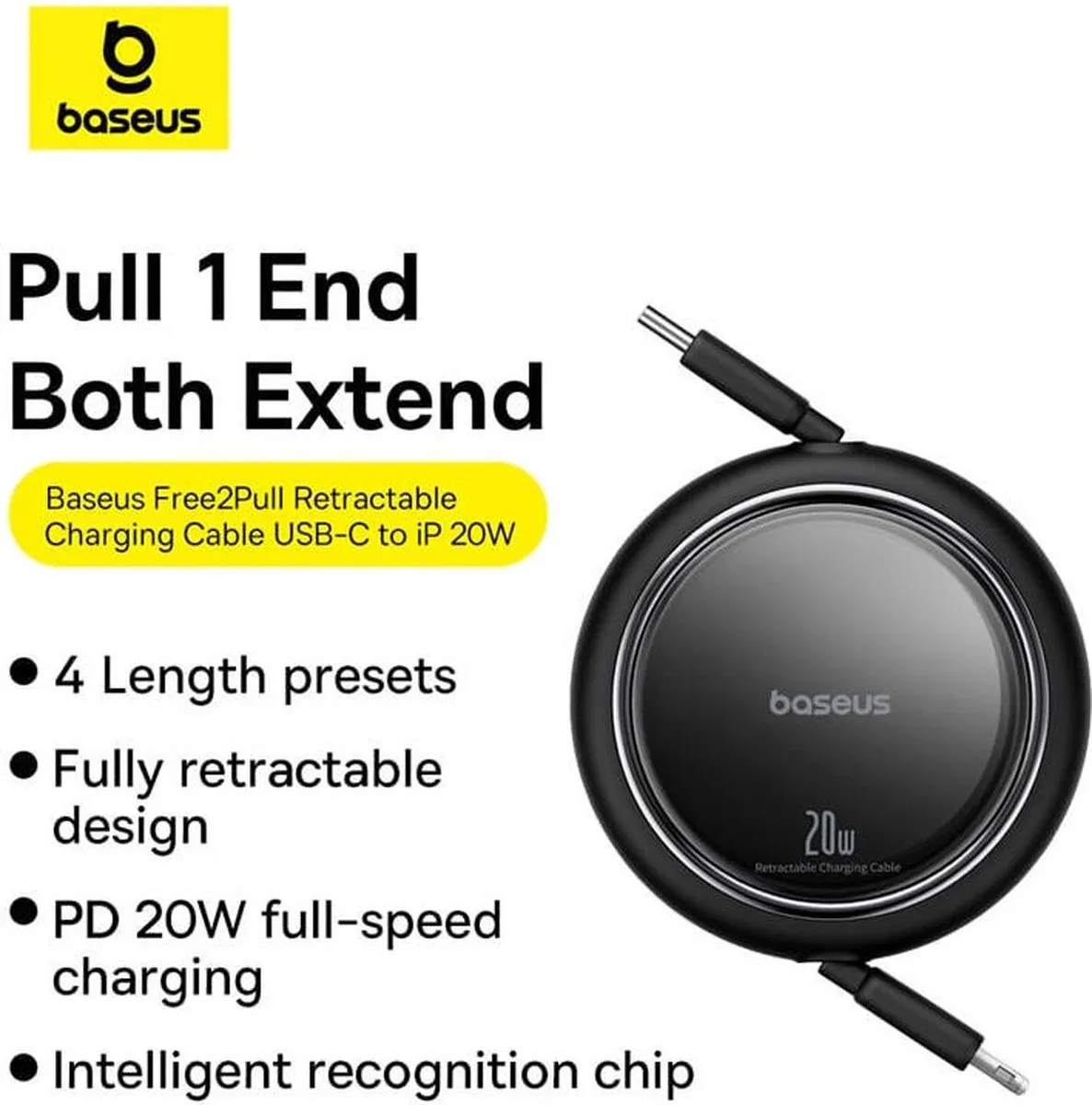 Baseus Free2Pull Oprolbare USB-C naar Lightning Kabel 20W PD 1M - Blauw - afbeelding 5 van 6