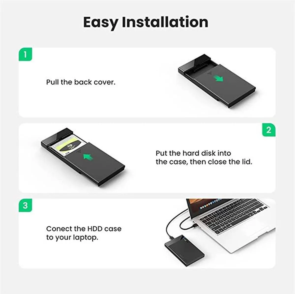 UGREEN 2,5" SATA HDD/SSD Behuizing USB3.0 - Zwart - afbeelding 6 van 6