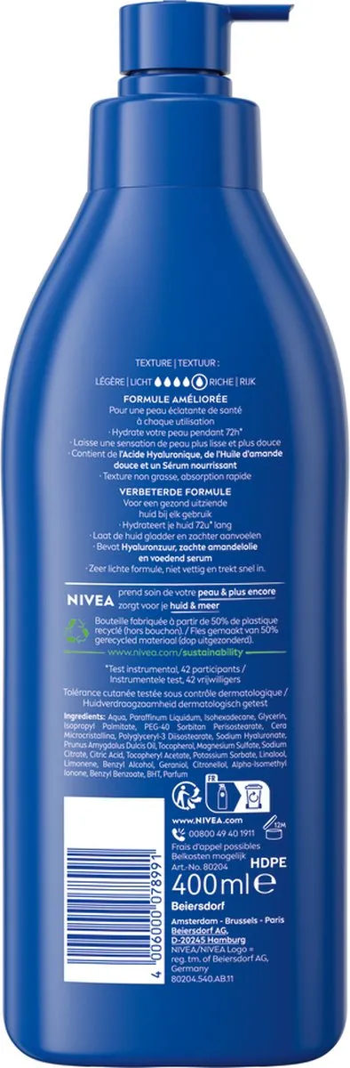 NIVEA Body Milk Verzorgend 400ml - Hyaluronzuur & Amandelolie
