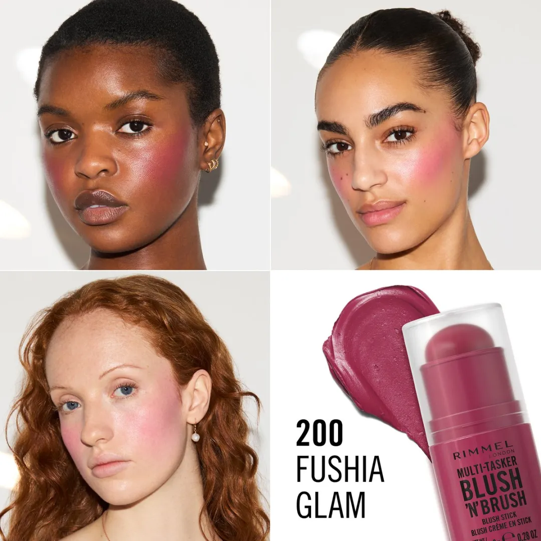 Rimmel London Multi-Tasker Blush'N'Brush Stick Fushia Glam - 8g - 3 Stuks