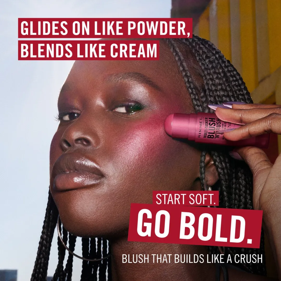 Rimmel London Multi-Tasker Blush'N'Brush Stick Fushia Glam - 8g - 3 Stuks