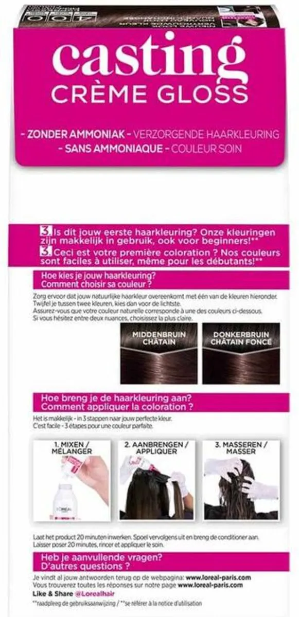 L'Oréal Casting Crème Gloss 400 Middenbruin - 6 Stuks