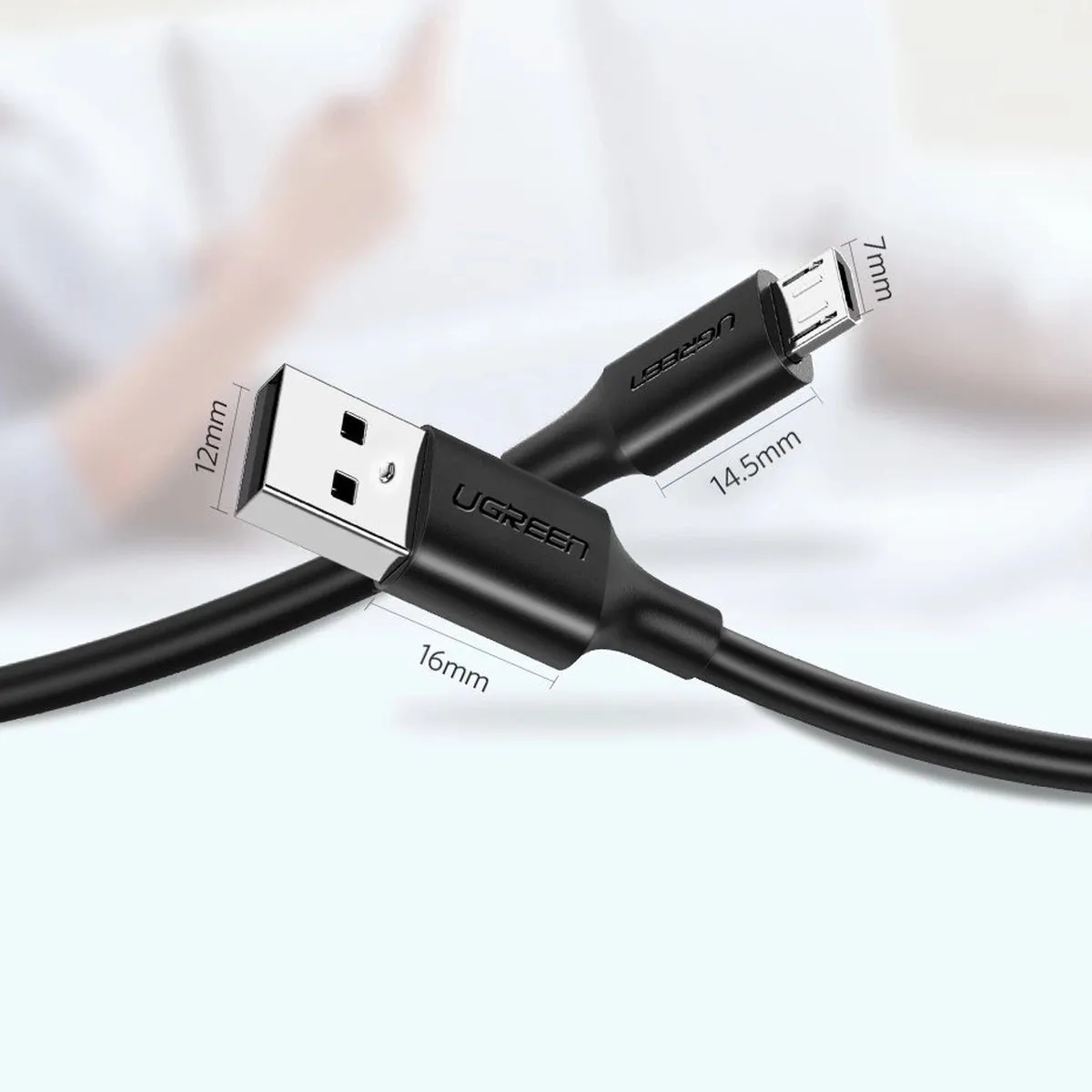 UGREEN USB Kabel Micro USB 2.4A 1,5m - Zwart - afbeelding 6 van 6