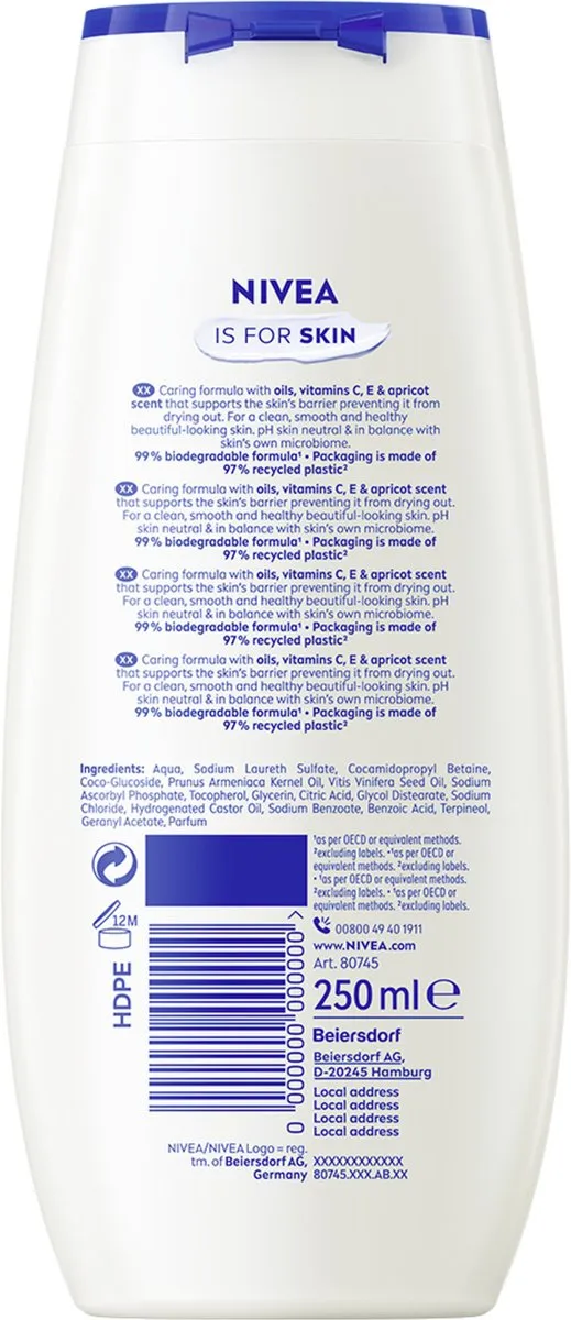 NIVEA Abrikoos & Abrikozenpitolie Soft Care Douchegel 250ml - 6 Stuks - afbeelding 6 van 6