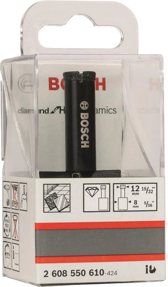 Bosch Diamantboor 12mm - Glas/Keramiek - Zwart
