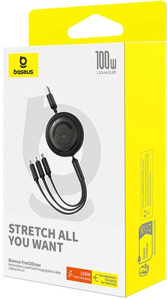 Baseus 3-in-1 USB-C Kabel 100W - 1,1m - Transparant
