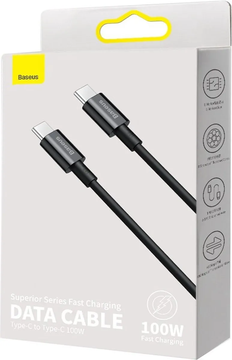 Baseus USB-C naar USB-C Kabel Max 100W - 1m - Zwart