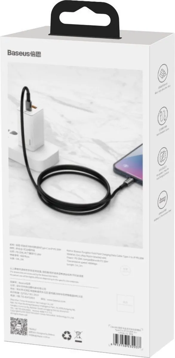 Baseus CATLWJ-01 USB-C Lightning Kabel - 1m - Zwart