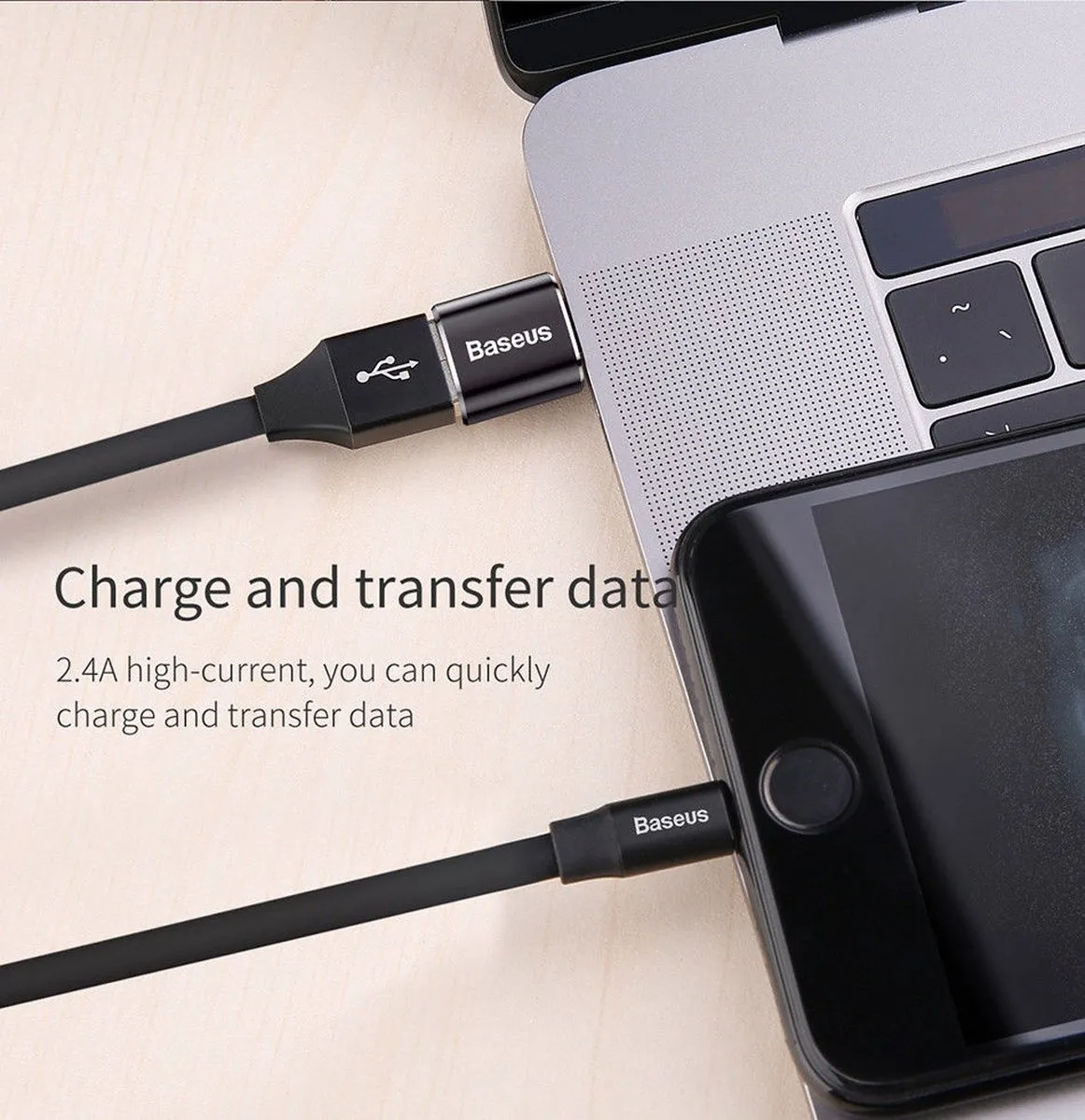 Baseus Mini Micro USB naar USB-C Adapter - Zwart