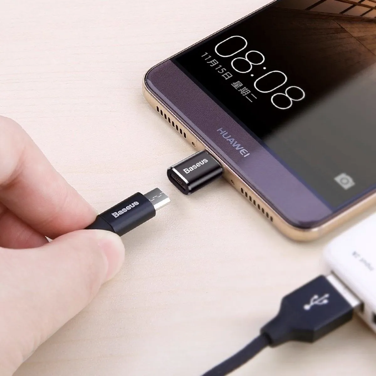 Baseus Mini Micro USB naar USB-C Adapter - Zwart