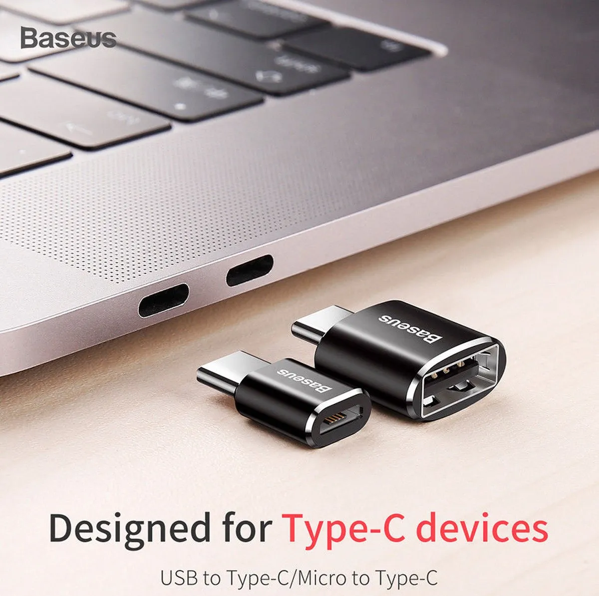 Baseus Mini Micro USB naar USB-C Adapter - Zwart