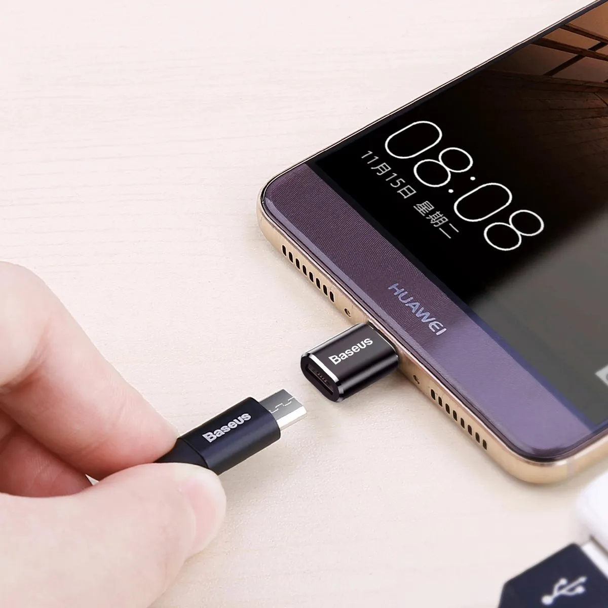 Baseus Mini Micro USB naar USB-C Adapter - Zwart