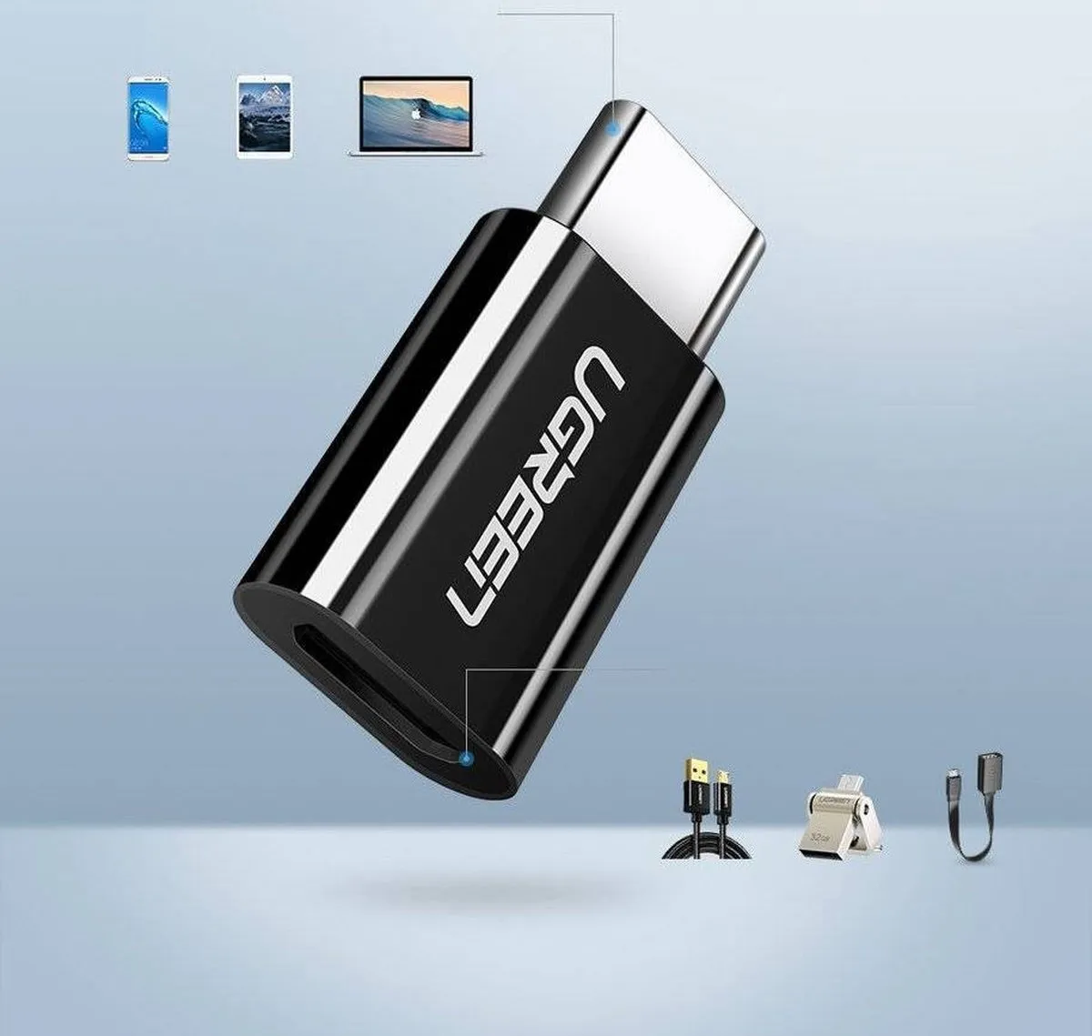 Ugreen USB naar USB-C Adapter 30391 - Zwart