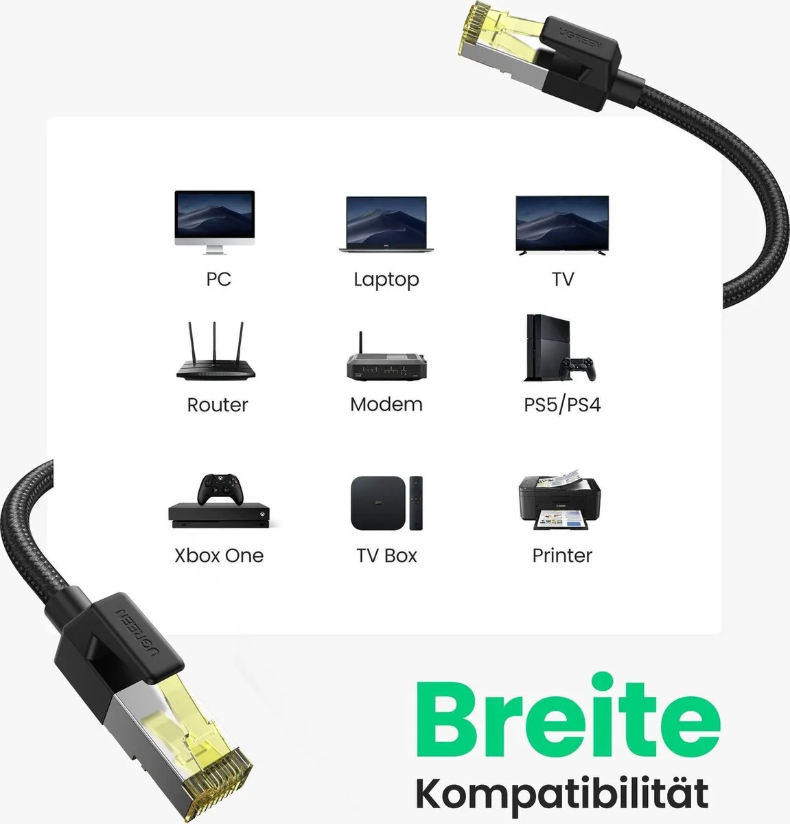 Ugreen Cat7 Ethernet Kabel 10Gbps 3m - Zwart