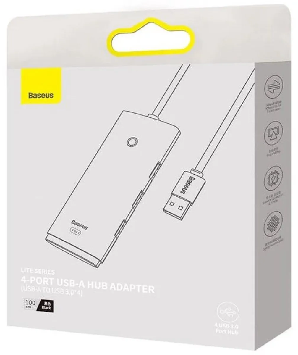 Baseus Lite Series HUB-adapter USB-A naar 4xUSB-A 3.0 5Gb/s - Zwart