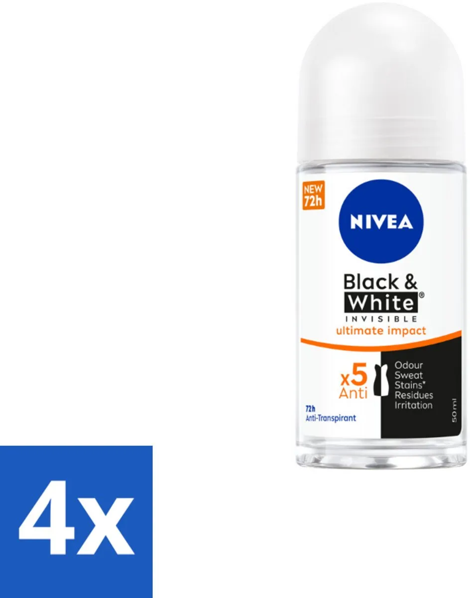 NIVEA Deodorant Roller Zwart & Wit Ultieme Impact 200ml - 4 Stuks