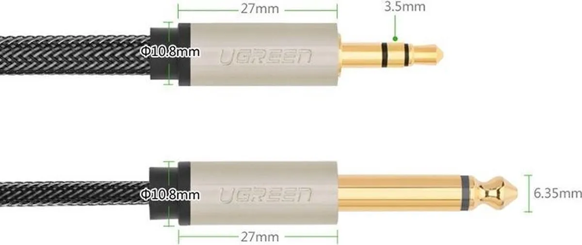 UGREEN TRS Audiokabel 3,5mm naar 6,35mm 1m - Grijs