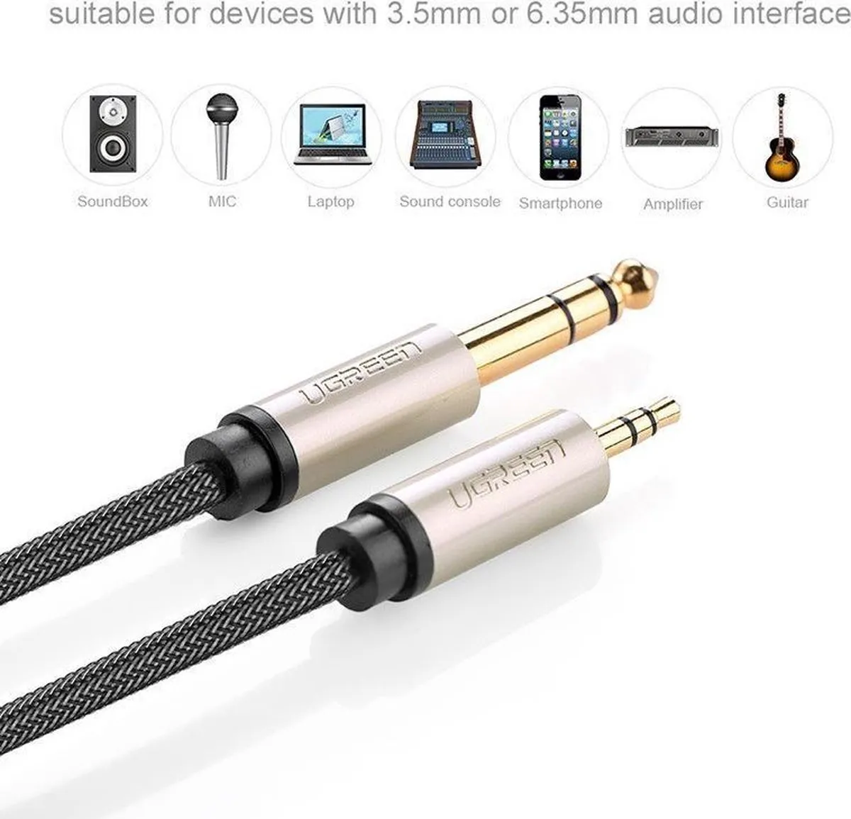 UGREEN TRS Audiokabel 3,5mm naar 6,35mm 1m - Grijs