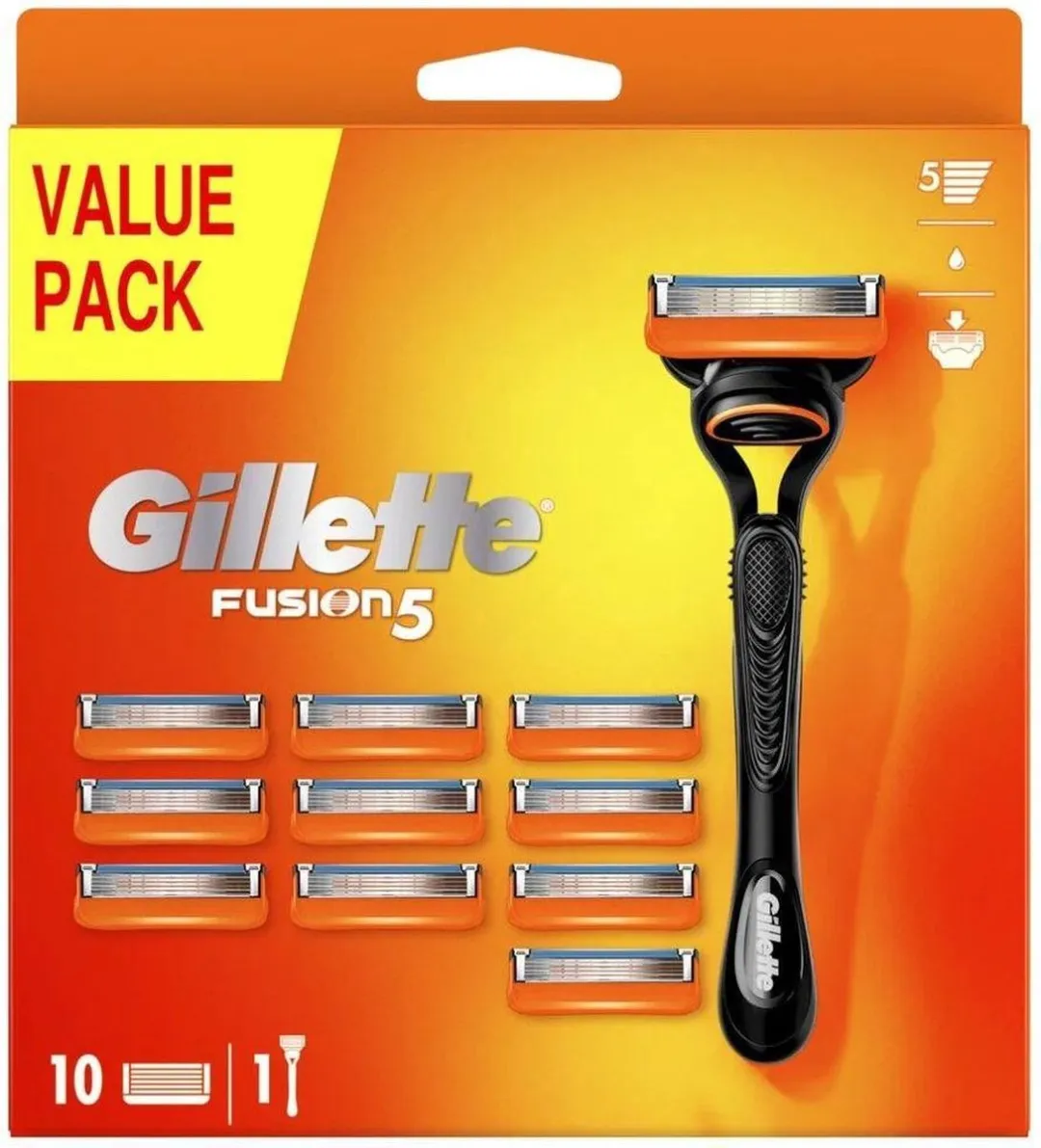 Gillette Fusion Scheersysteem - 10 Mesjes - Oranje/Zwart