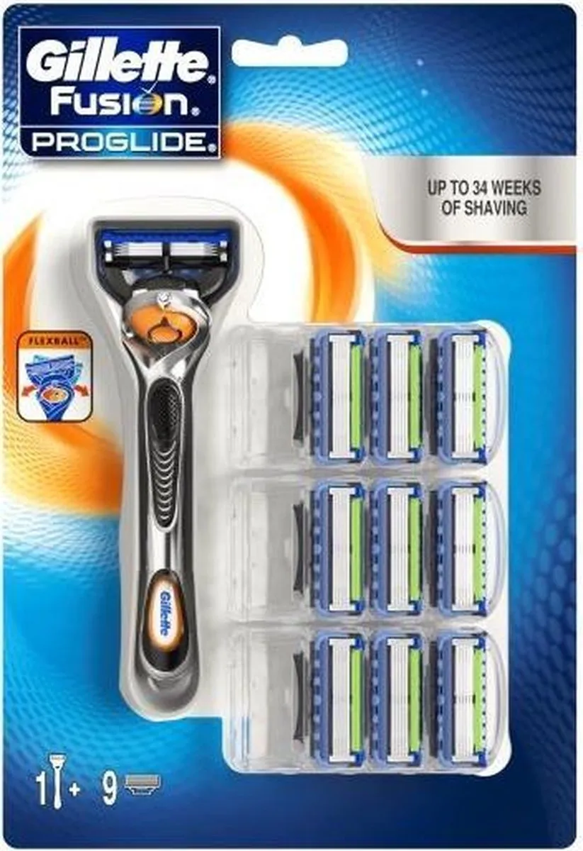 Gillette Fusion Proglide Set - 10 Mesjes (5x2) - Blauw/Oranje/Zwart
