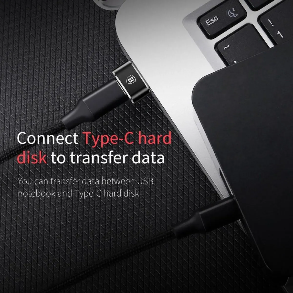 Baseus CAAOTG-01 USB-C naar USB Adapter - Zwart