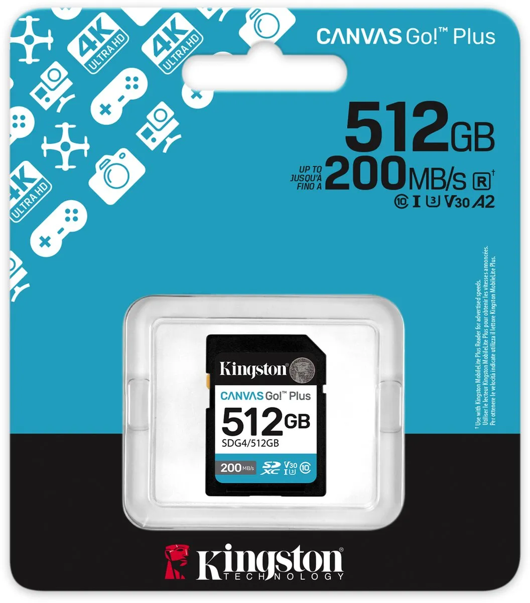Kingston Canvas Go Plus SDG4/512GB SDXC Geheugenkaart 512GB
