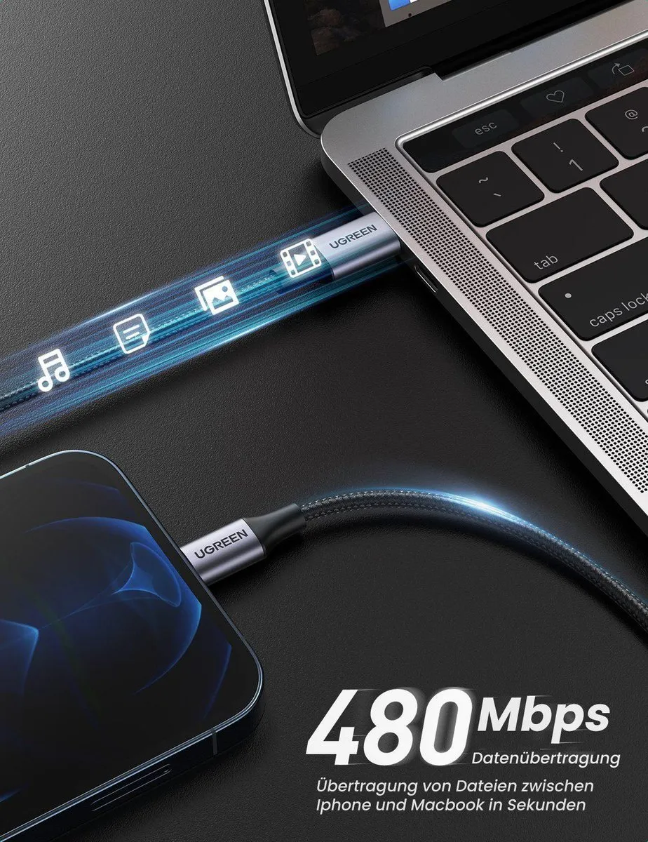 UGREEN 60759 USB-C naar Apple Lightning Kabel PD 20W - 1m - Zwart