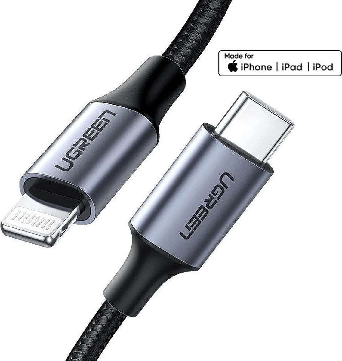 UGREEN 60759 USB-C naar Apple Lightning Kabel PD 20W - 1m - Zwart - afbeelding 6 van 6