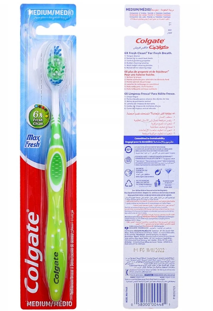 Colgate Max Fresh Tandenborstel Medium - Blauw/Groen/Wit - afbeelding 2 van 2